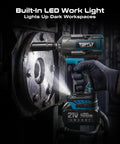 Impact Wrench 1500 Nm Brushless Cordless High Torque With Dual 4Ah Batteries, 4 Speed Settings, 3500 RPM, Half Inch Drive For Cars Trucks And Heavy Duty Truck Repairs, LED light on wheel hub