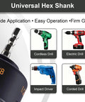 Heavy Duty Nut Runner Drill Attachment Bolt Zipper Tool Fits 1/4 3/8 1/2 Inch Threaded Rods showcased with various drill types.