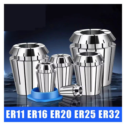 Top Tier Spring Collet For CNC Milling And Engraving Machine With ER11 ER20 ER32 Precision Holders showcased in various sizes.