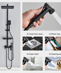 Dope Matte Black Outdoor Shower System with Thermostatic Control, hand sprayer, rain shower head, bidet, stainless steel and brass construction