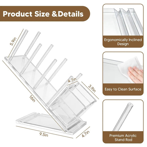 Clear Acrylic Coffee Cup And Lid Holder With Straw Organizer Five Compartment Disposable Cup Dispenser product dimensions and details