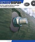 Beefy 200 Piece Zinc Fender Washer Set 0.25 Inch By 1.25 Inch 1 Millimeter Thick installed on wood with bolt; corrosion-resistant
