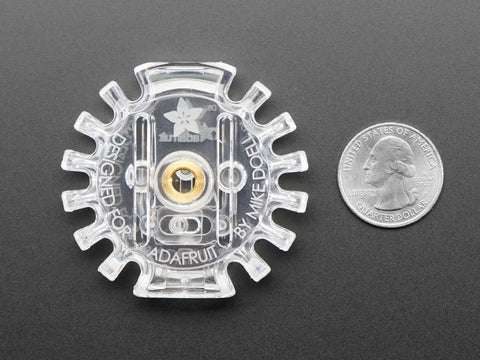 Dope Clear Shield Case For Circuit Playground Express And Bluefruit Boards Snap Fit electronics housing shown with a quarter for size.