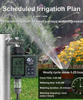 Programmable Outdoor Garden Hose Water Timer With Rain Delay And Manual Override showing scheduled irrigation plan