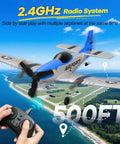 P51 Mustang RC Airplane For Beginners With 2.4GHz Control 3 Channel Remote flying over coastline with controller in hand