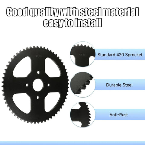 60 Tooth Sprocket for 420 Chain Mini Bike Rear Sprocket 40mm Bore Replacement Fits Coleman CT200U EX BT200X CT200U EXR Steel