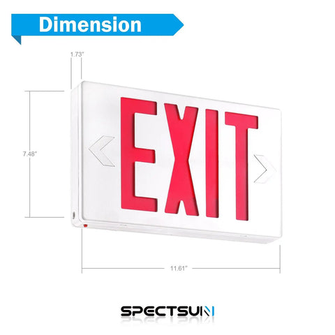 Red LED Exit Sign With Battery Backup, Hardwired 2 Pack Exit Combo showing dimensions, 7.48 inches height, 11.61 inches width