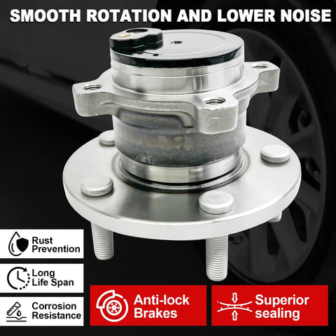Rear Wheel Bearing Hub Assembly for 2004-2013 Mazda 3 and 2006-2017 Mazda 5 with ABS, 5 studs, 4-bolt flange, corrosion-resistant