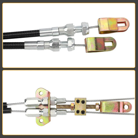 Solid Gold Universal Parking Brake Cable Replacement Kit With 110 Inch Durable Lines showing cable ends and hardware connections.