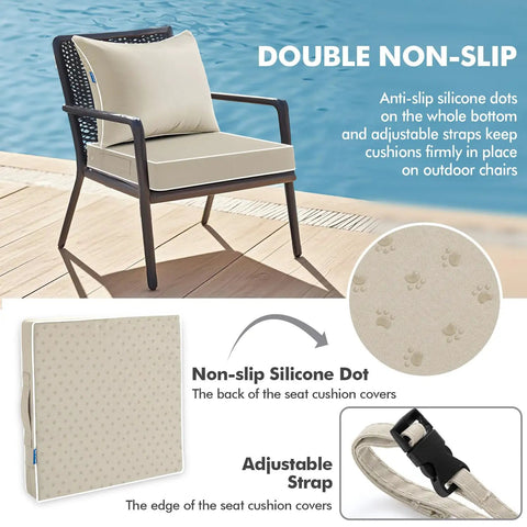 Beige Outdoor Seat Cushion 24 By 24 Inch Waterproof And Fade Resistant Deep Seat And Back Cushion for patio furniture.