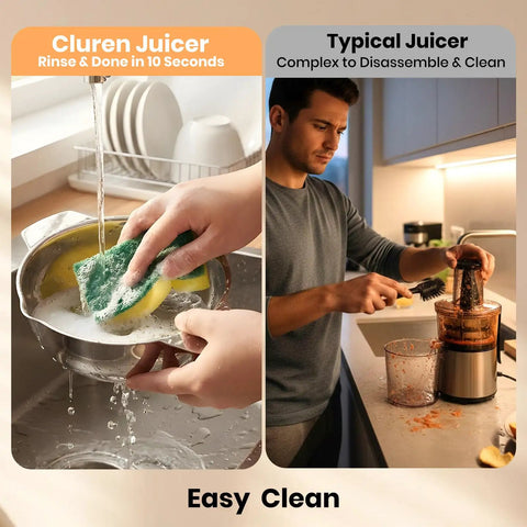 Comparison of cleaning Heavy Duty 316L Stainless Steel Lemon Squeezer And Manual Citrus Juicer Press and a typical juicer.