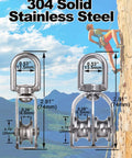 304 Solid Stainless Steel climbing pulley block, 74mm, 20mm wheel, shown with single and double pulley sizes