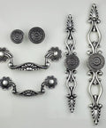 Vintage Sunflower Drawer Knob With Back Plate In Antique Silver Black Retro Cabinet Pull For Cupboard And Dresser