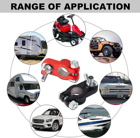 Color Coded Battery Terminal Kit For Cars And Trucks With Positive And Negative Clamps, Easy Install, Anti Corrosion Felt Washers shown in use
