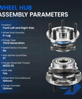 2 Pack Front Wheel Bearing And Hub Assembly For Subaru Forester Impreza Legacy Outback XV Crosstrek 5 Lug With ABS Compatible Durable Hub Kit Easy Install shown with assembly parameters and specifications