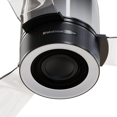 Close-up view of 48 Inch Smart Ceiling Fans with Lights and Remote/ App, 2.1 Speaker System's integrated speaker and fan blades.