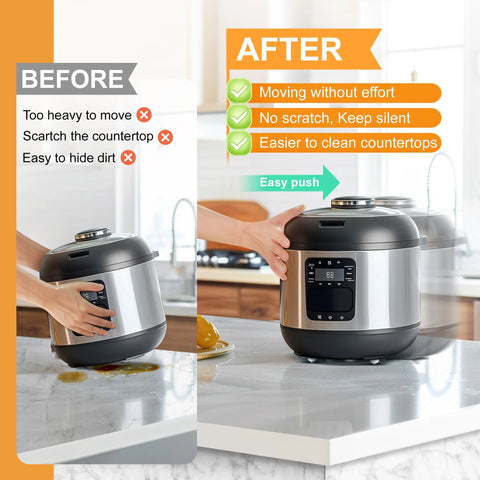 8 Pack Self Adhesive Appliance Casters Wheels in use, enabling easy movement of heavy kitchen appliance on countertop, 360 degree swivel.