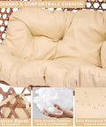 Close-up of beige cushion on Two Person Outdoor Egg Chair With Stand Hexagon Rattan Wicker Swing Chair For Patio.
