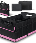72L Trunk Organizer With Waterproof Design And Non Slip Bottom Strips, Large Capacity Auto Storage Box, Collapsible Cargo Organizer For SUV Truck And Sedan, Road Trip Ready Portable Car Accessory For Women And Men, Pink.