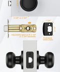 Dimensions and components of Matte Black Passage Door Knobs Set For Hallways And Closets No Locking Interior Door Handles 5 Pack