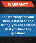 Warranty information with contact notice on black and blue background