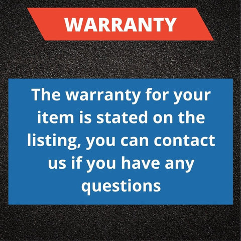 Warranty information notice stating you can contact us with any questions about your item's warranty.
