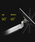 Angle adjustment illustration of Premium Column Monitor Desk Stand For 17 To 30 Inch Screens With Smooth Spring Lift.