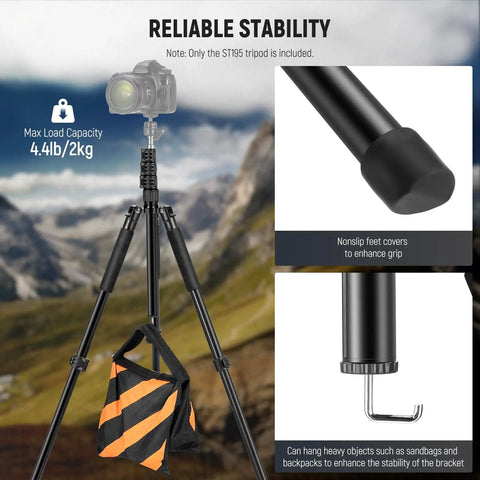 Versatile Aluminum Photography Light Stand 1.5 to 6.4 Feet Telescoping Tripod with Reversible Head for camera, sandbag for stability