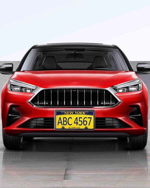 Top Shelf Real Carbon Fiber License Plate Frame With Heavy Duty Stainless Steel Core And High Gloss UV Coating on red car