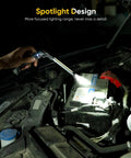 Person using Rechargeable Magnetic Work Light With 4000mAh Battery, 1200 Lumens, Hook Design to illuminate car engine