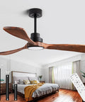52 Inch Ceiling Fan With Remote And Dimmable Lights, Color Temperature Control, Solid Wood Blades In Mahogany Finish in bedroom