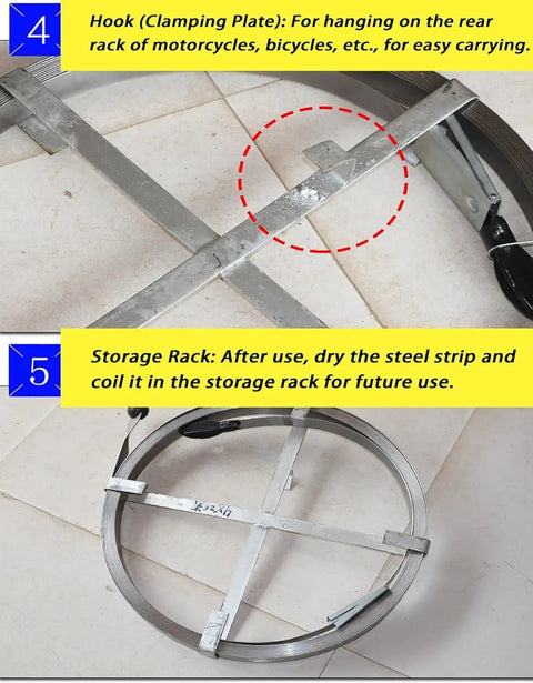 Heavy Duty Drain Unclogger Built Different Features A Rugged 10 Meter Steel Cable, hook and storage rack for easy transport and storage.