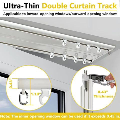 Double Row Curtain Track System With Silent Aluminum Alloy Ceiling Rails For Heavy Duty Drapes, Smooth Sliding, Room Divider For Bedroom Living Room And Hospital, White Finish, 1 Meter Length on ceiling