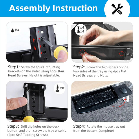 Heavy Duty Under Desk Keyboard Tray With Super Slick Glide Mechanism And 360 Rotating Mouse Platform Built Like A Tank For An Ergonomic Home Office Desk Setup At 28 Inches Long