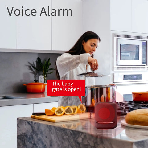 Zigbee Door And Window Sensor for Smart Home Monitoring with voice alert in kitchen, detects baby gate open, compatible with home systems