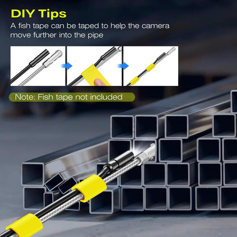 Borescope Camera With Light For Tight Spaces 4.3 Inch IPS HD Display Live View Inspection Camera With 50ft SemiRigid Cable Pro Grade High Definition 1920P Easy Snaking Access For Automotive Plumbing HVAC taped to fish tape in pipe inspection tip
