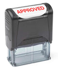 Straight Up Legit Self Inking Rubber Stamp Featuring Refillable Red Ink And Compact Black Handle For Fast Document Approvals, side view.