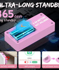 Zero Hassle Smart Cabinet Locks For Baby Proofing Featuring Concealed Install And Drill Free Setup RFID NFC Bluetooth Keyless Drawer Fastener Keeps Kiddos Locked Tight Straight Up Pink with battery details and prompts.