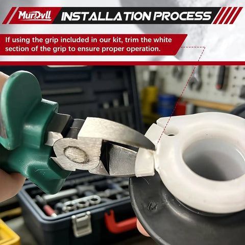 Close-up of cutting tool trimming a white section of the grip in a 26mm VM22 Carburetor Kit for 212cc Clone Engines installation