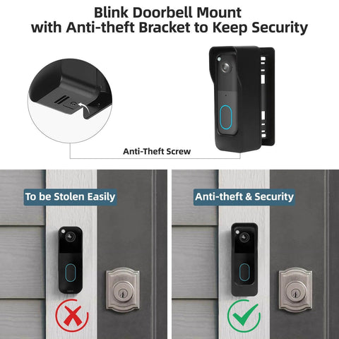 Adjustable Doorbell Mount For Blink Video Doorbell Camera 2nd Gen No Drill Adhesive Or Included Hardware Renters Friendly Easy To Install Anti Theft Bracket Black demonstration with anti-theft feature.