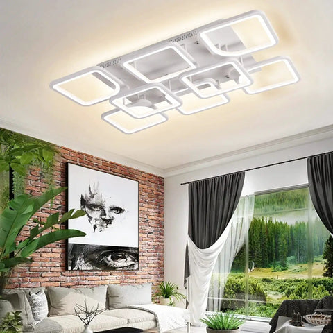 Dope Eight Square Modern LED Ceiling Light Fixture With Remote And App Dimming, 110V 85W, in a living room setting