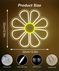 Flower Neon Sign Daisy Window Light LED Warm White For Bedroom Decor shown in 12.6x12.6 inches with accessories