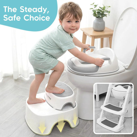 Toddler Potty Training Seat And Step Stool Two In One Frame With Anti Slip Base Curved Support Backrest Splash Guard Making Pee Time Way Less Hectic And A Total Game Changer For Busy Parents