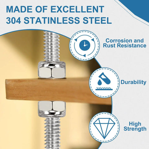 Six Pack 5/16-18 UNC Fully Threaded Stainless Steel Rods 100mm Long Right Hand Threads Include Twelve Nylon Insert Lock Nuts