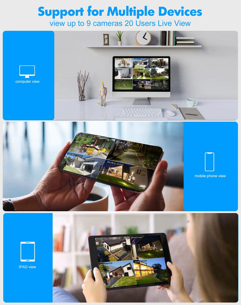 Outdoor Wired Security Cam With Starlight Color Night Vision 2K Clarity For Home Security AI Human Detection And Auto Tracking viewed on multiple devices including computer, mobile, and tablet.