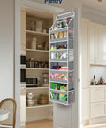 Five Tier Over The Door Organizer with Clear PVC Windows for Stuffed Animals and Everyday Storage; shown in pantry.