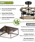 Comparison of Industrial Farmhouse 2 Light Semi Flush Mount Ceiling Light Fixture With Rustic Wood And Black Metal against competitor