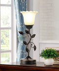 Touch Bedside Lamp With Dual USB Ports And 3 Way Dimming, Vintage White Glass Shade Leaf Design For Bedroom Or Living Room.
