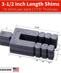 Plastic Peel Away Stackable Shims For Leveling 32 Piece Set, 3 1/2 Inch Length, 1/16 Inch Thickness, U Shape Bolt Hole 5/8 Inch