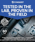 Built Tough 1-1/2 Inch UNC Coarse All Thread Rod 36 Inch With Nuts And Flat Washers, Fully Threaded Steel, ASTM A307 Grade A Carbon Steel, Right Hand Threads, 6 TPI, Unfinished Finish, shown with 60 KSI testing